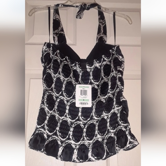 INC International Concepts 100% Silk Black Ruched Halter Top w/ Buttons Size 8 - Picture 2 of 5